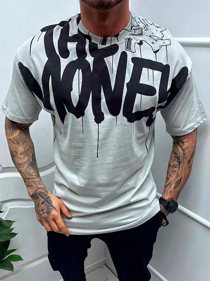 Casual Grey Printed T-Shirt