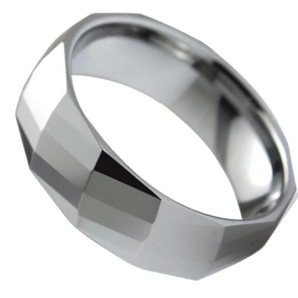 4MM 6MM 8MM Silver Tungsten Carbide Couple Wedding Bands Multifaceted High Polished Surface