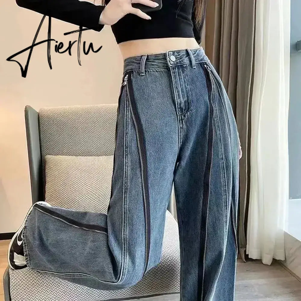 Aiertu Fashion Loose Jeans For Women Spring Autumn  New Casual High Waist Wide Leg Straight Trousers Vintage Denim Baggy Pants Aiertu
