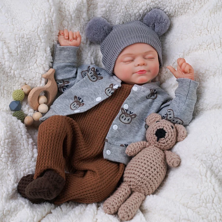 Babeside Ruby 17'' Realistic Reborn Baby Doll Sleeping Cozy Boy Brown Waffle Suit