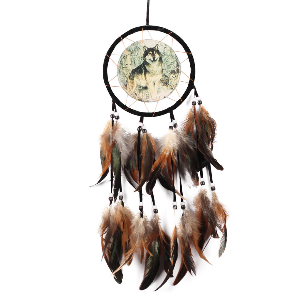 

Wolf Totem Dream Catcher Feather Bead Hanging Decor Ornament, 501 Original