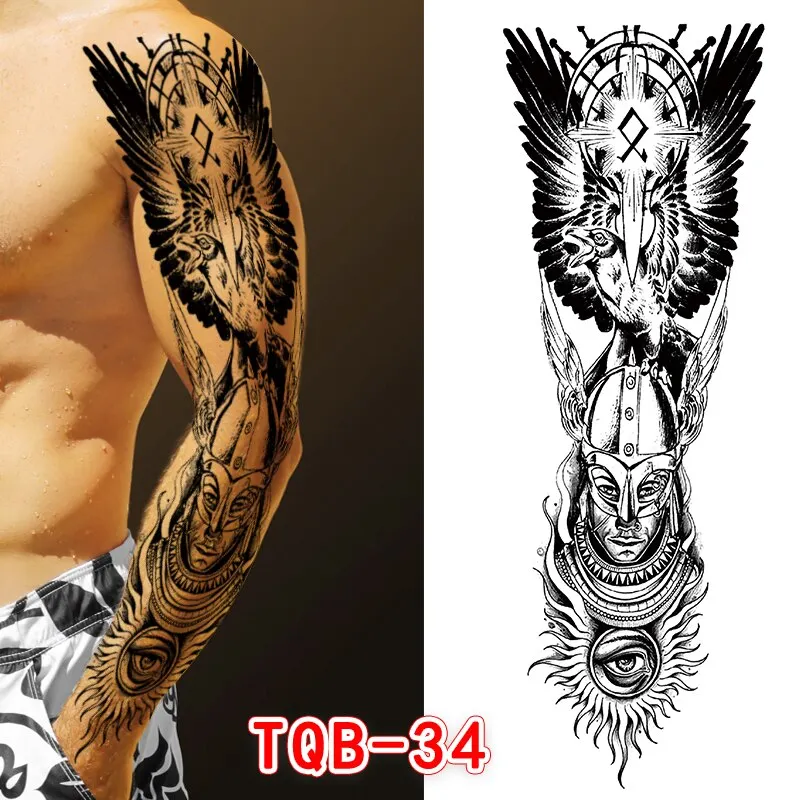 Sdrawing Temporari Tattoo Sticker for Men Death Skull Henna Skeleton King Animal Arm Leg Tatoo Pattern Fake Tattoo for Woman