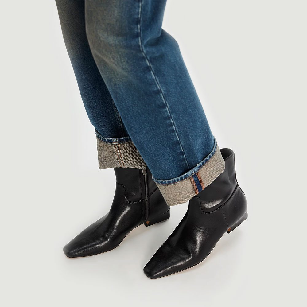 Fashion Black Block Low Heel Square Toe Ankle Boots with Zipper Nicepairs