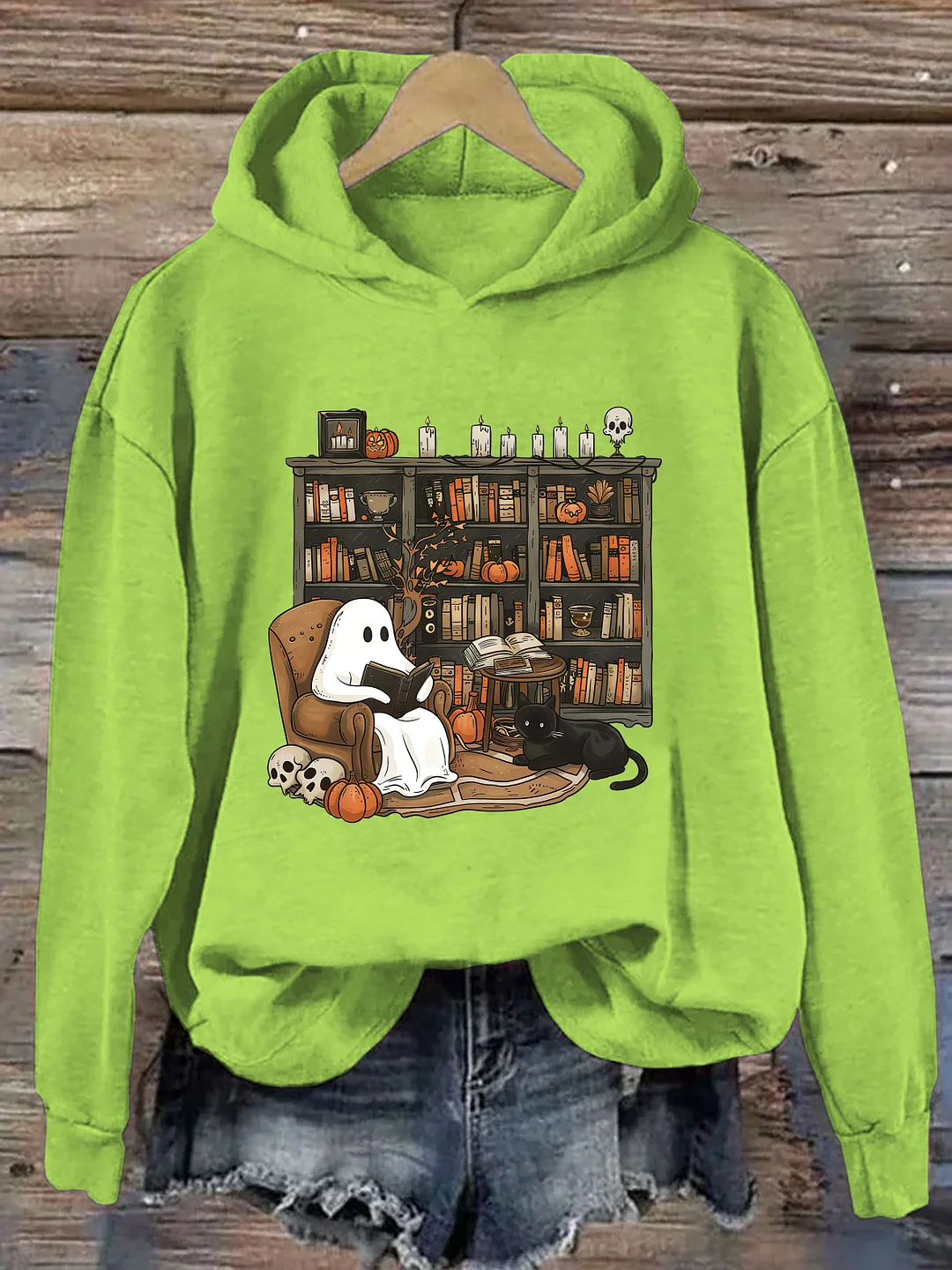  Retro Ghost Reading Books Hoodie