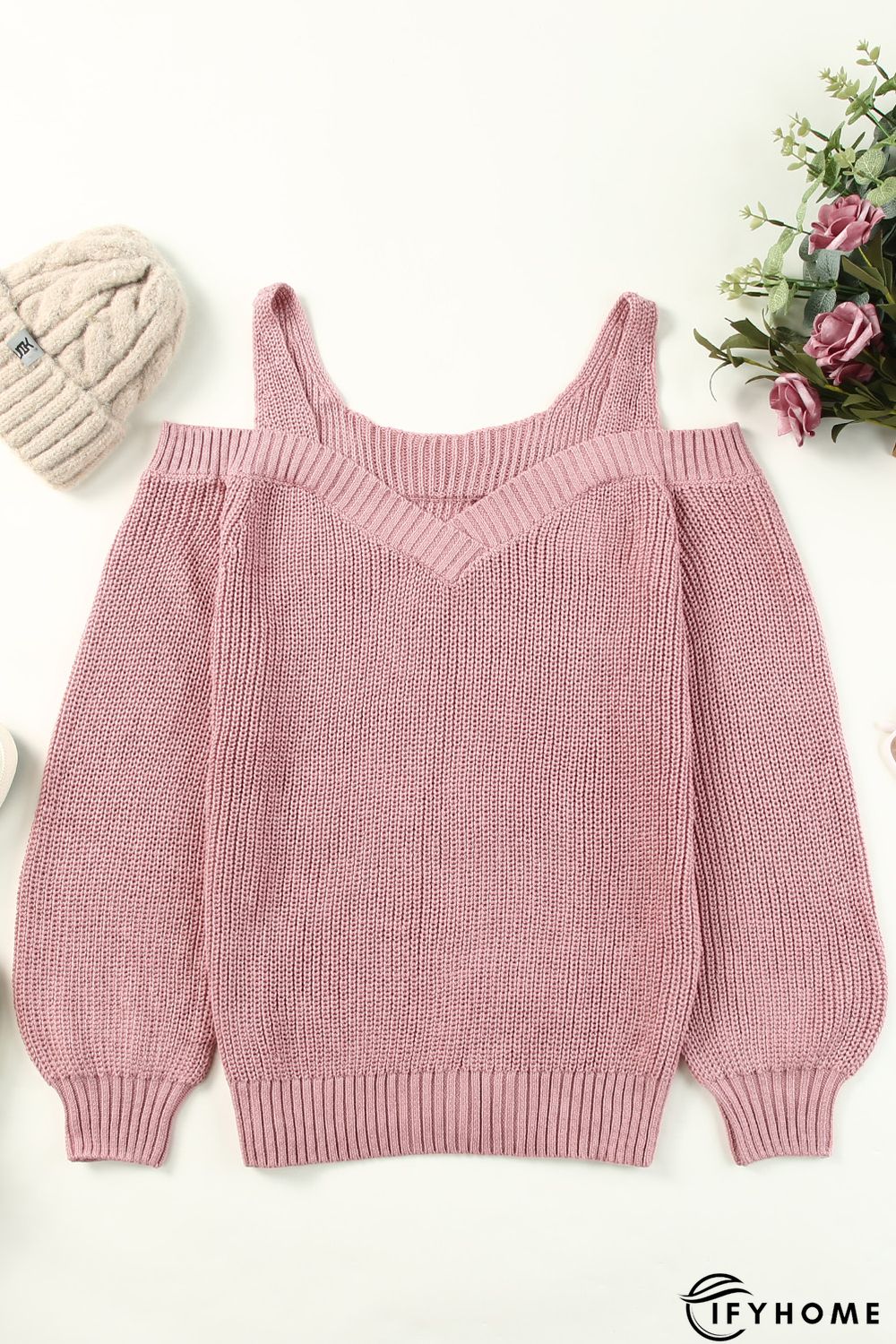 Pink Dew Shoulder Juliette Knitted Sweater | IFYHOME