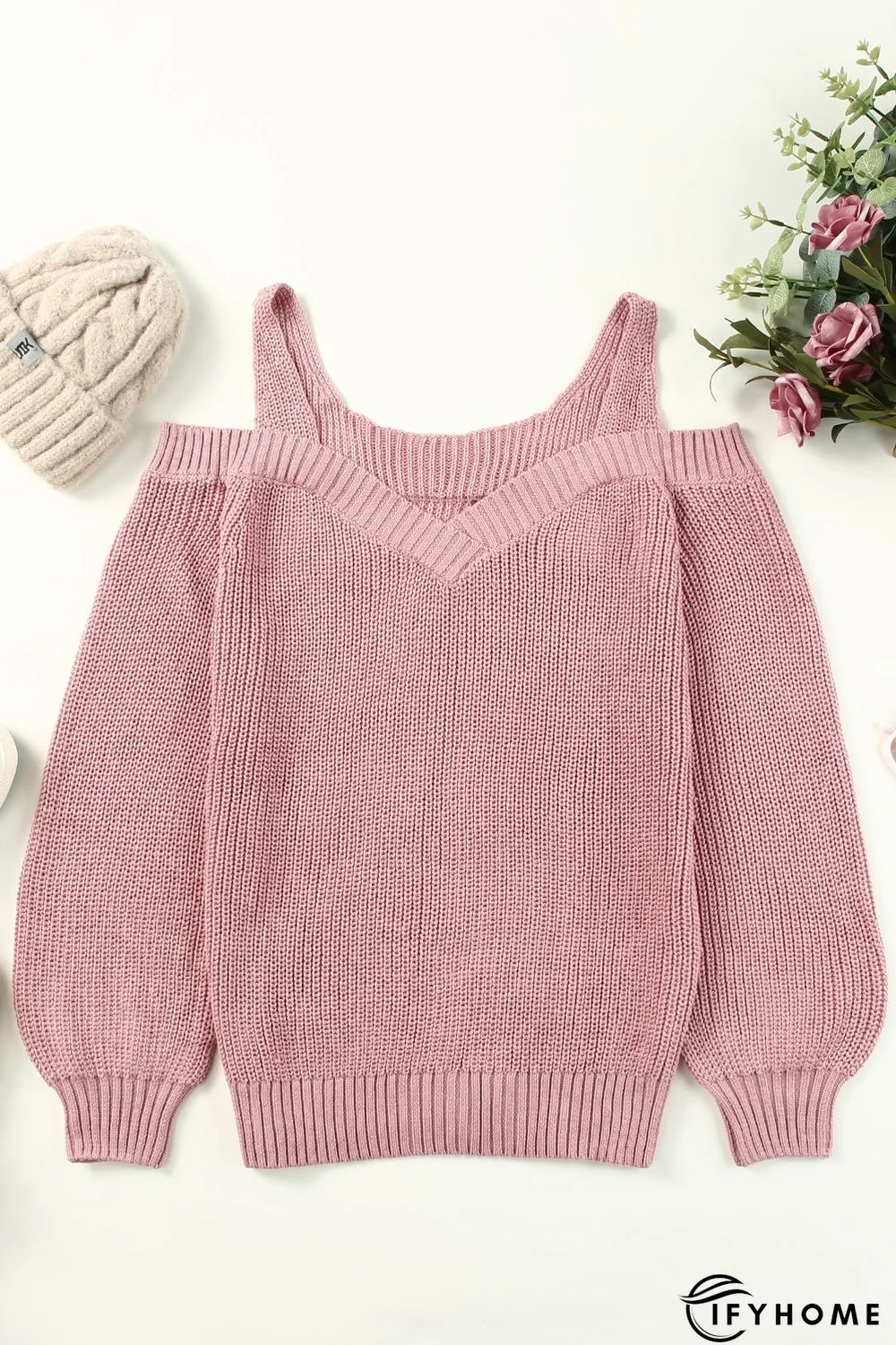Pink Dew Shoulder Juliette Knitted Sweater | IFYHOME