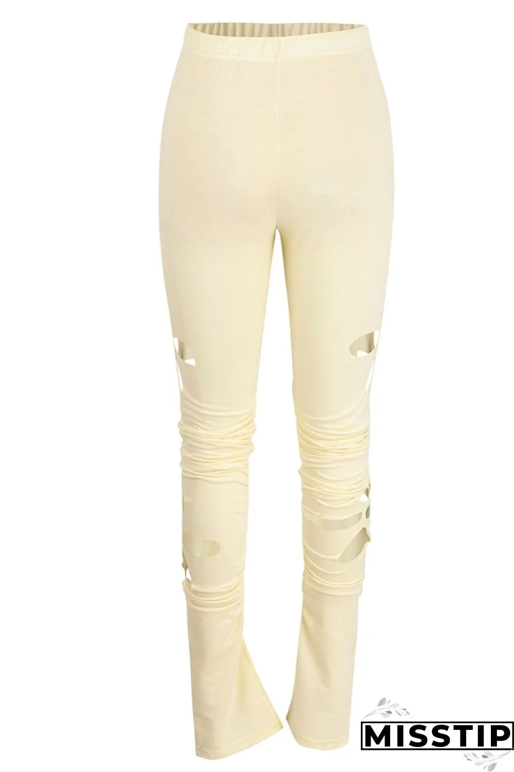 Grey Casual Street Solid Hollowed Out Patchwork High Waist Speaker Solid Color Bottoms