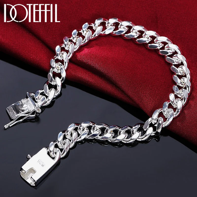 DOTEFFIL 925 Sterling Silver 10mm Square Buckle Side Chain Bracelet For Women Jewelry