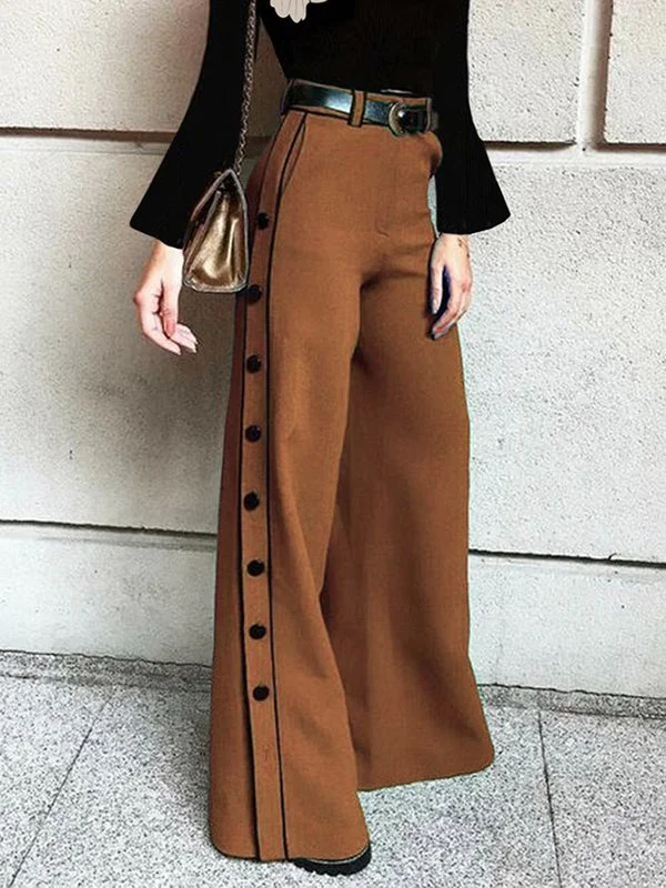High Waisted Loose Buttoned Pockets Pants Trousers