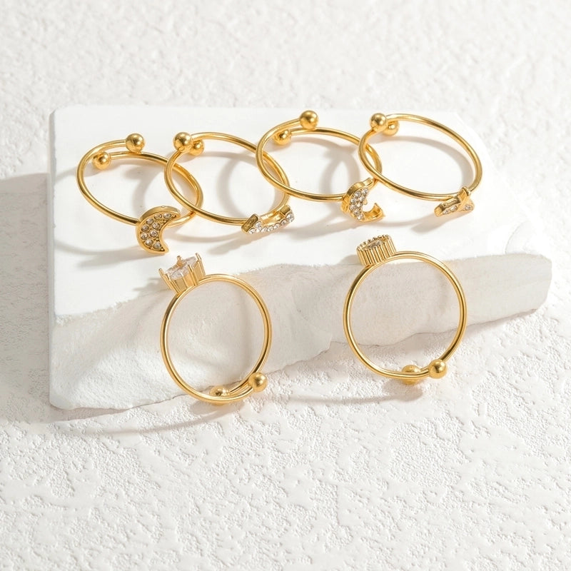 Elegant Minimalist Streetwear Moon 304 Stainless Steel 18K Gold Plated Open Rings