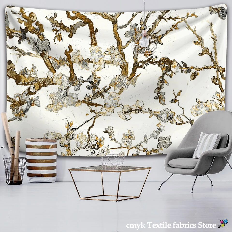 Van Gogh Oil Painting Almond Blossoms Tapestry Headboard Wall Art Bedspread Dorm Tapestry Home Decor