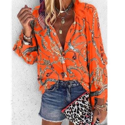 Plus Size Women Clothing Loose Print Shirt Blouse Spring Fall Fashion Long Sleeve V-neck Shirts Top Femme Casual Button Blouses - Shop Trendy Women's Fashion | TeeYours