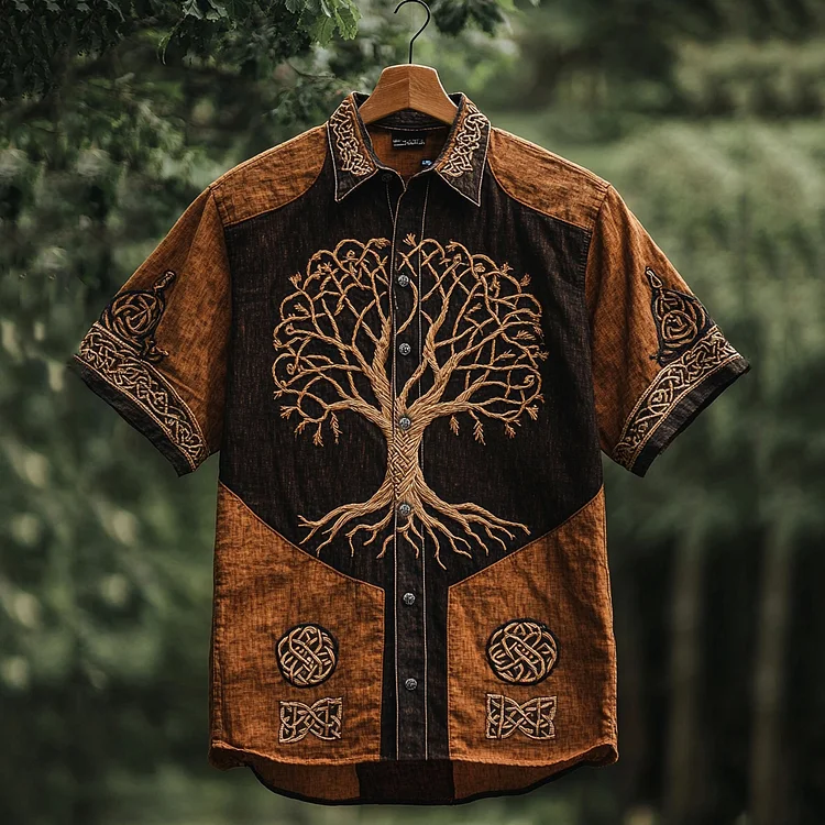 Men's Viking Mythology Tree Of Life Vintage Print Shirt / Rvogue / Rvogue
