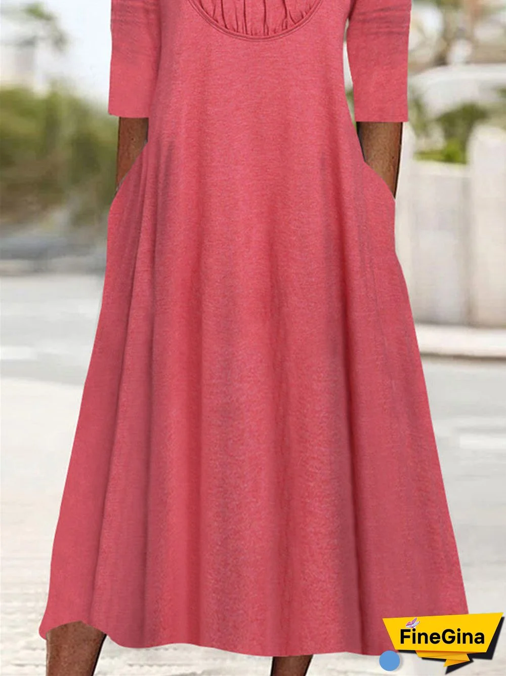 Women's Long Sleeve Square Collar Solid Color Midi Dress