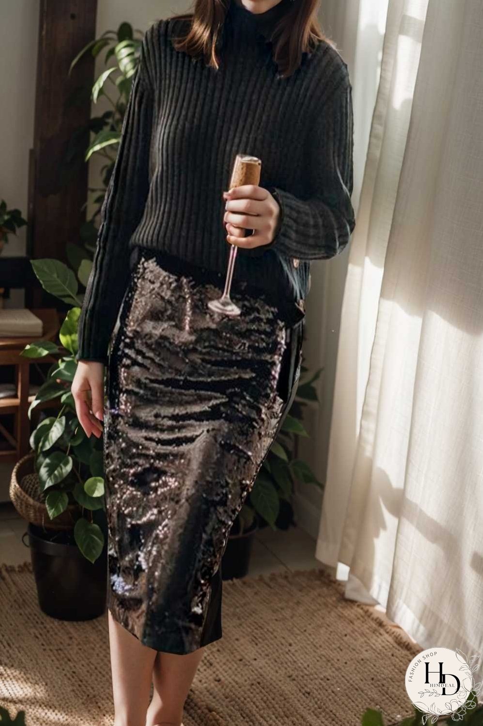 women s skirts sequined skinny slit midi skirt