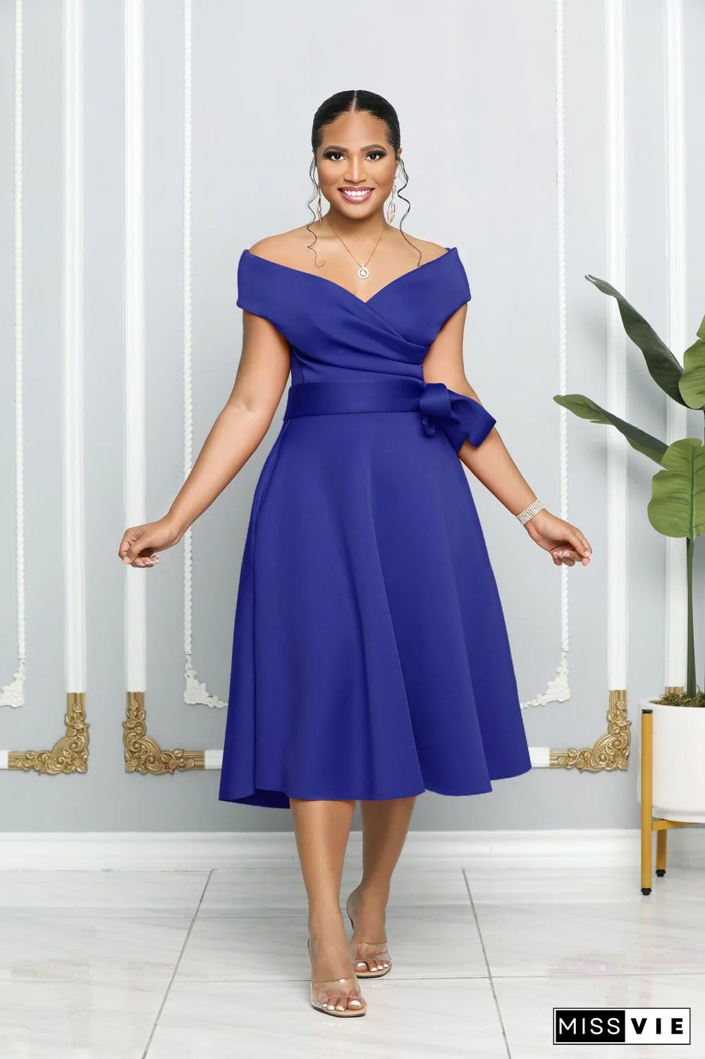 Elegant Off Shoulder with Sashes A Line Dresses