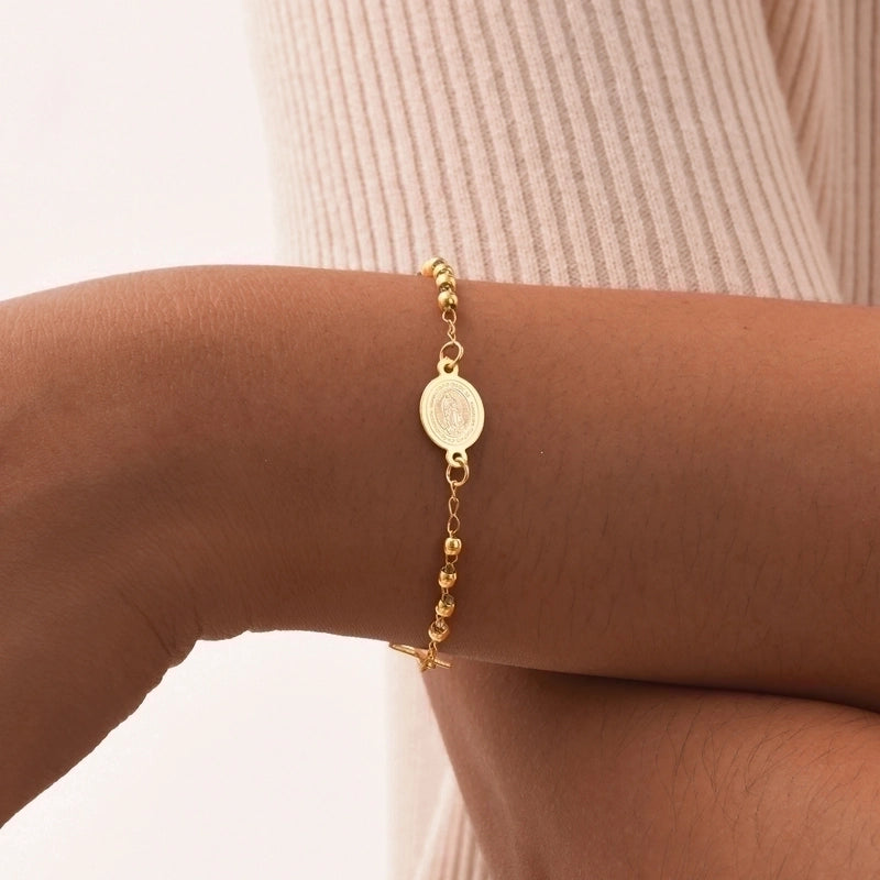 Vintage Style Religion Cross Virgin Mary Copper Zircon 18K Gold Plated Inlay Bracelets