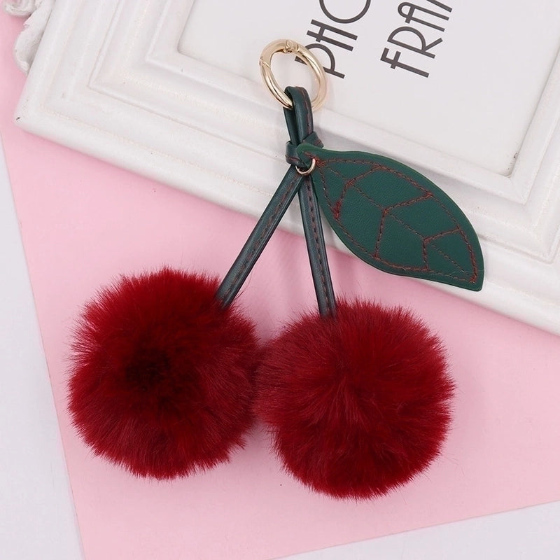 Beach Streetwear Cherry Imitate Rex Rabbit Fur Alloy Women’s Keychain