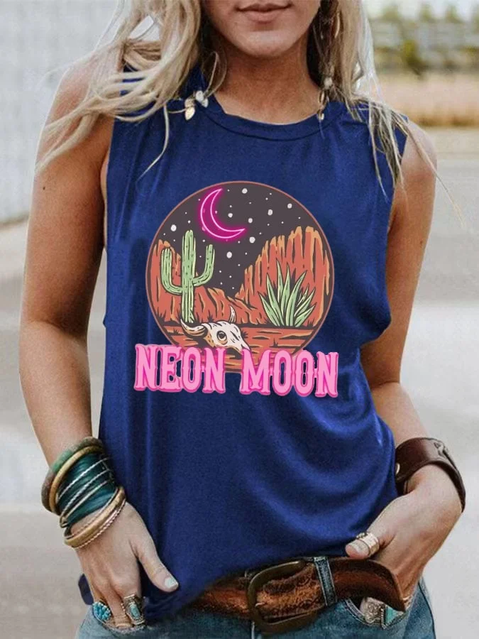 Women's  Neon Moon Country Music Print Casual Tank Top