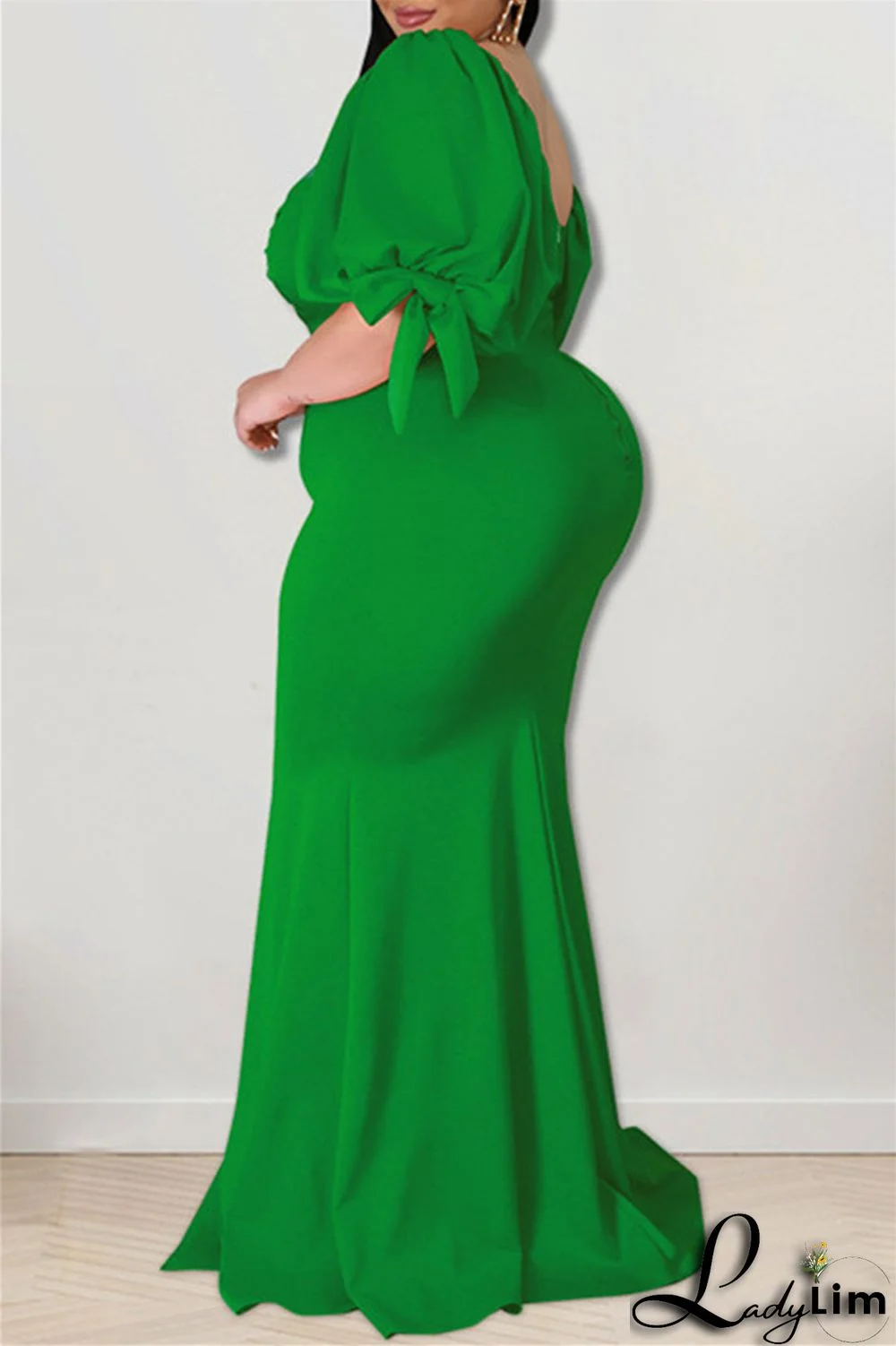 Pink Fashion Sexy Plus Size Solid Backless Slit Square Collar Evening Dress