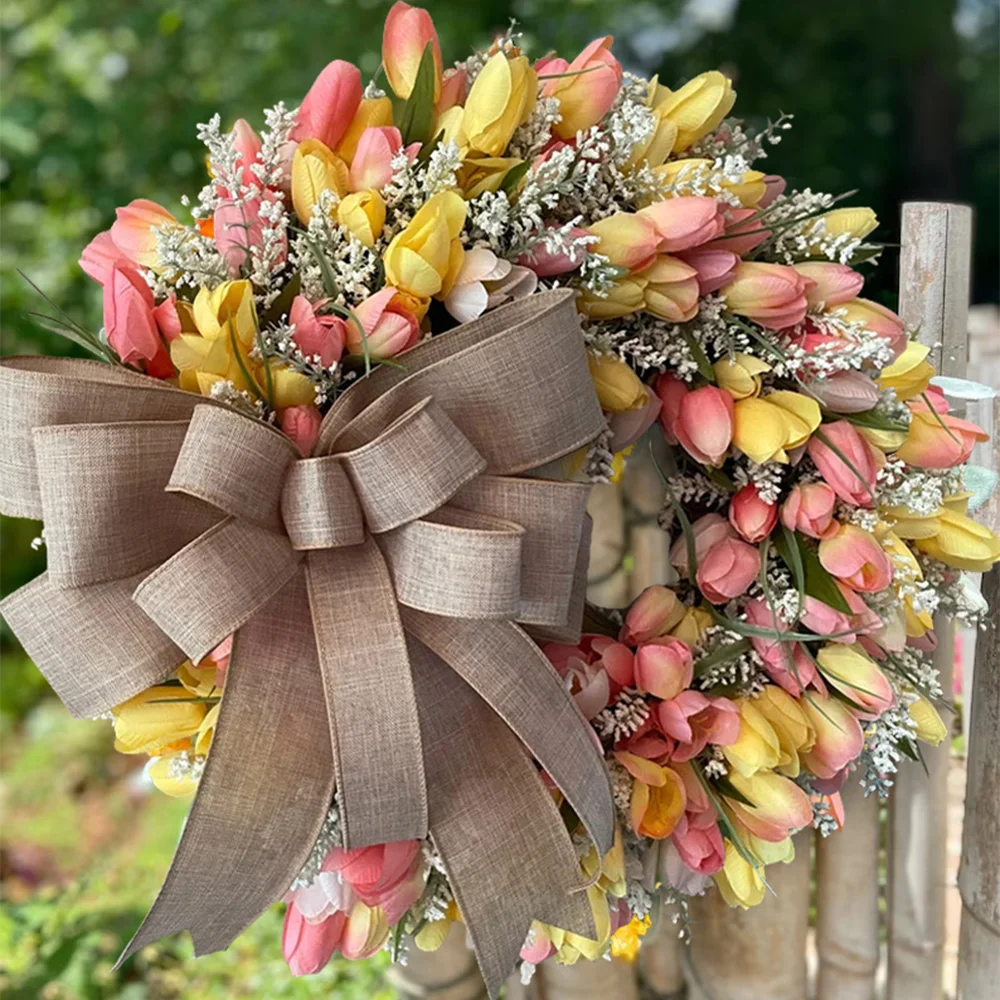Spring simulation bow tulip wreath props holiday decoration