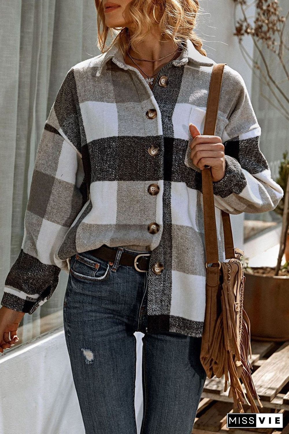 Casual Plaid Print Long Sleeve Coat