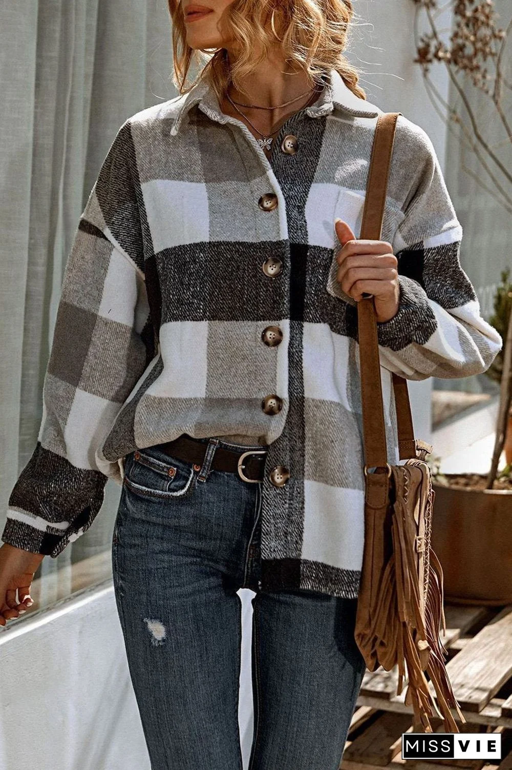 Casual Plaid Print Long Sleeve Coat