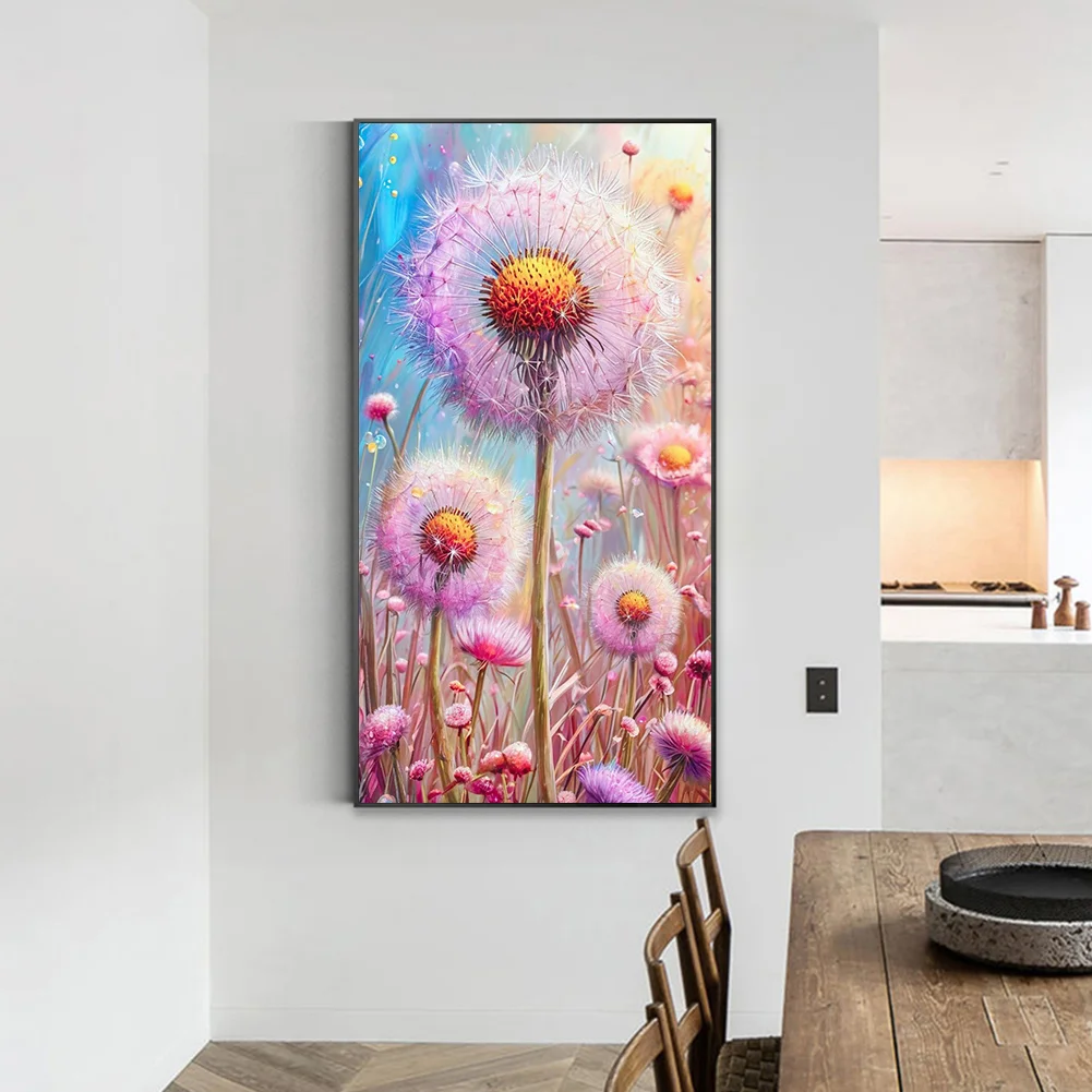 Diamond Painting - Full Round Drill - Pink Dandelions(Canvas|40*70cm)