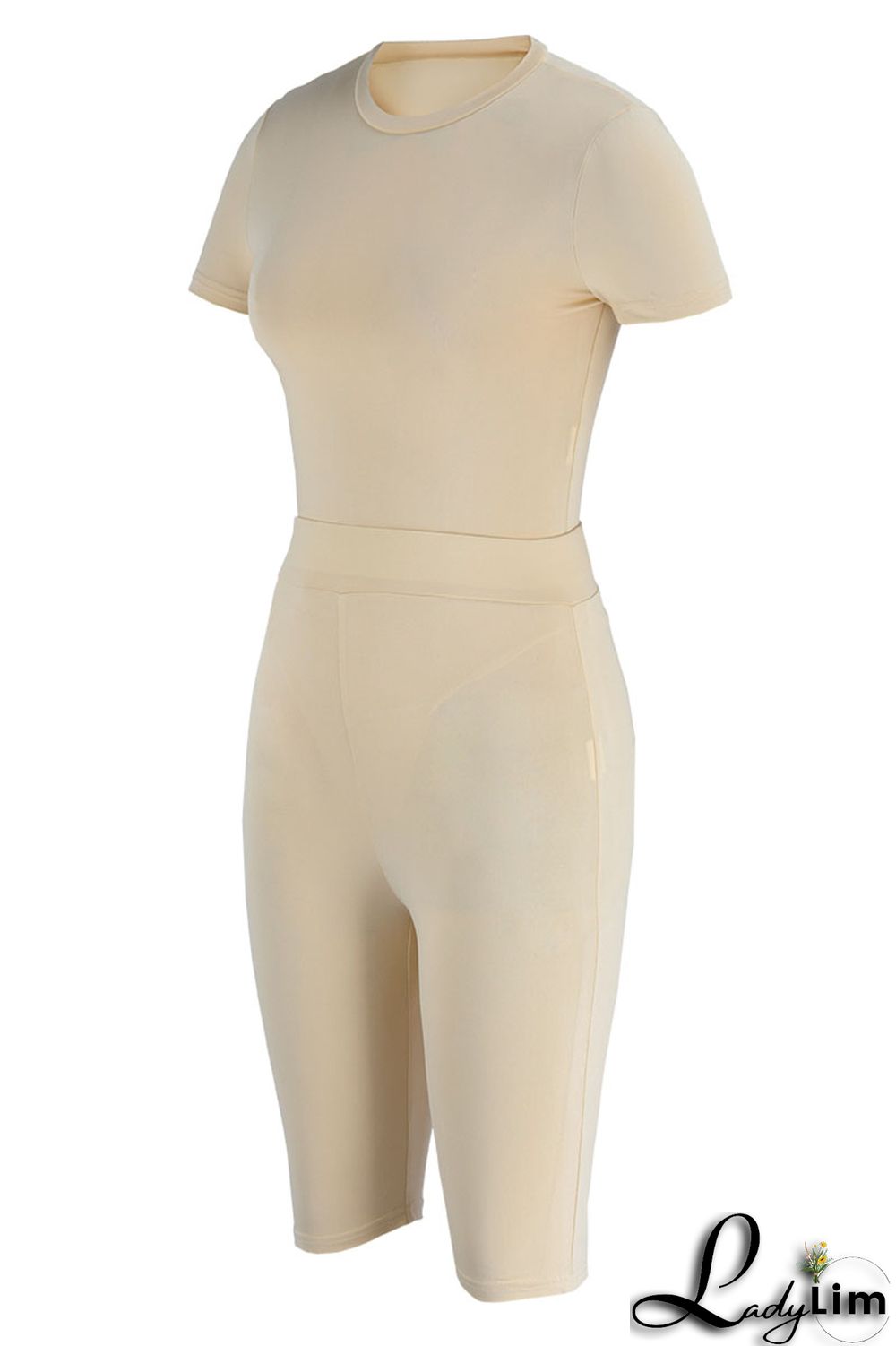 White Solid Patchwork O Neck Short Sleeve Two Pieces