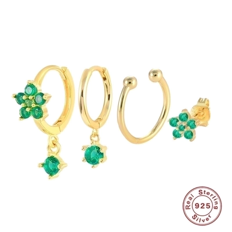 1 Set 925 Sterling Silver Gem Geometric Earrings Ear Studs