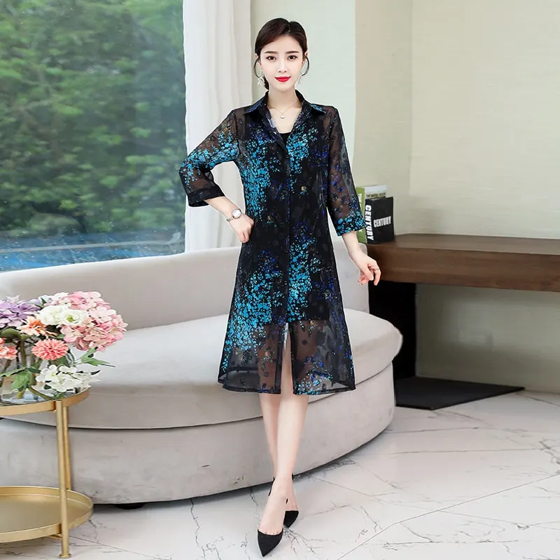 Spring Summer New Long Cardigan Female Long Sleeve Chiffon Blouse Sun Protection Clothing Shirt Fashion Tops Feminino 9128 50