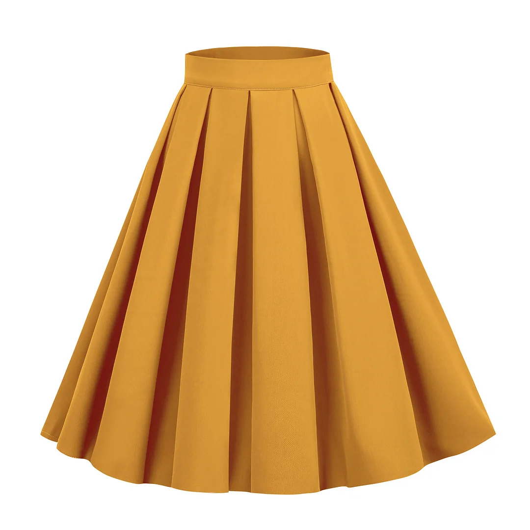 Vintage pleated solid A-line waistband  versatile fluffy skirt