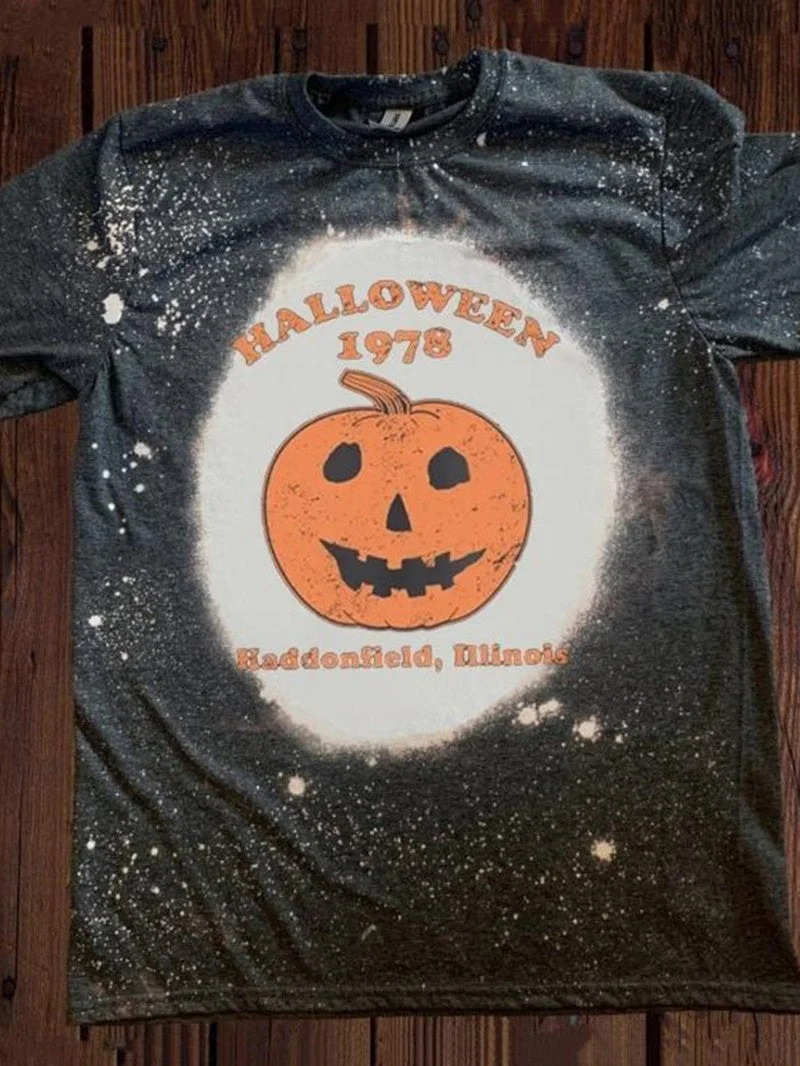 Pumpkin print Halloween round neck short sleeve casual T-shirt