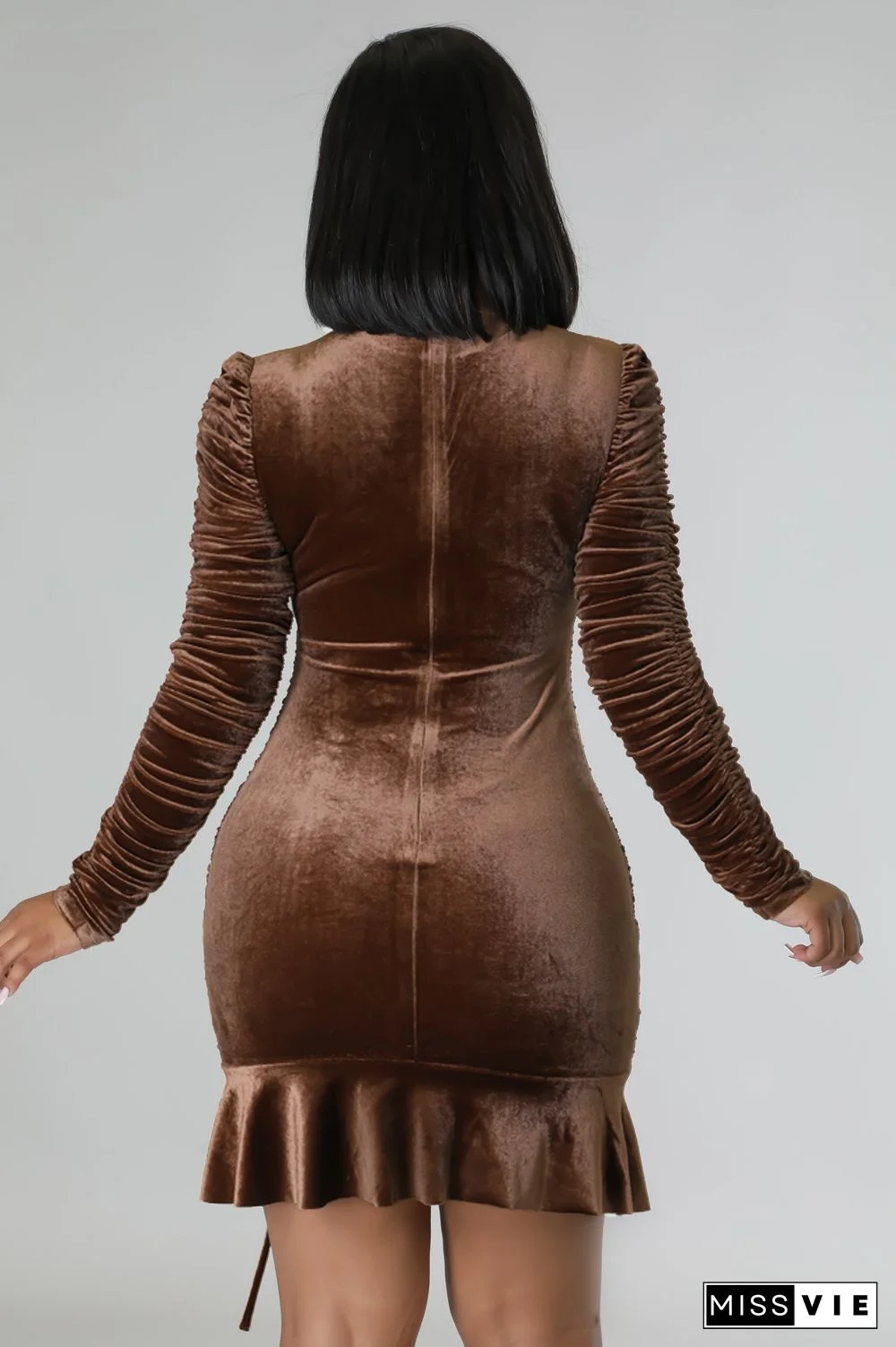 Long Sleeve Drawstring Ruched Winter Dress