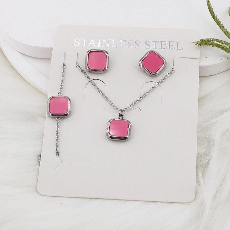 Minimalist Classic Style Square Shell 304 Stainless Steel Gold Plated Jewelry Set
