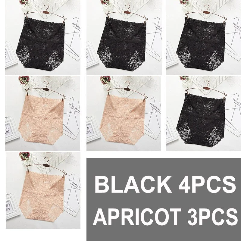 7PCS High Waist Panties Women Lace Sexy Underwear Female Floral Perspective Lingerie Briefs Underpants Plus Size Pantys M-XXXL