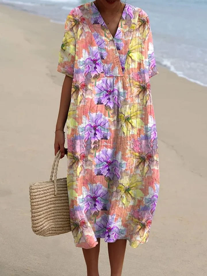 Women's Vintage Floral Print Casual Flowy Dress