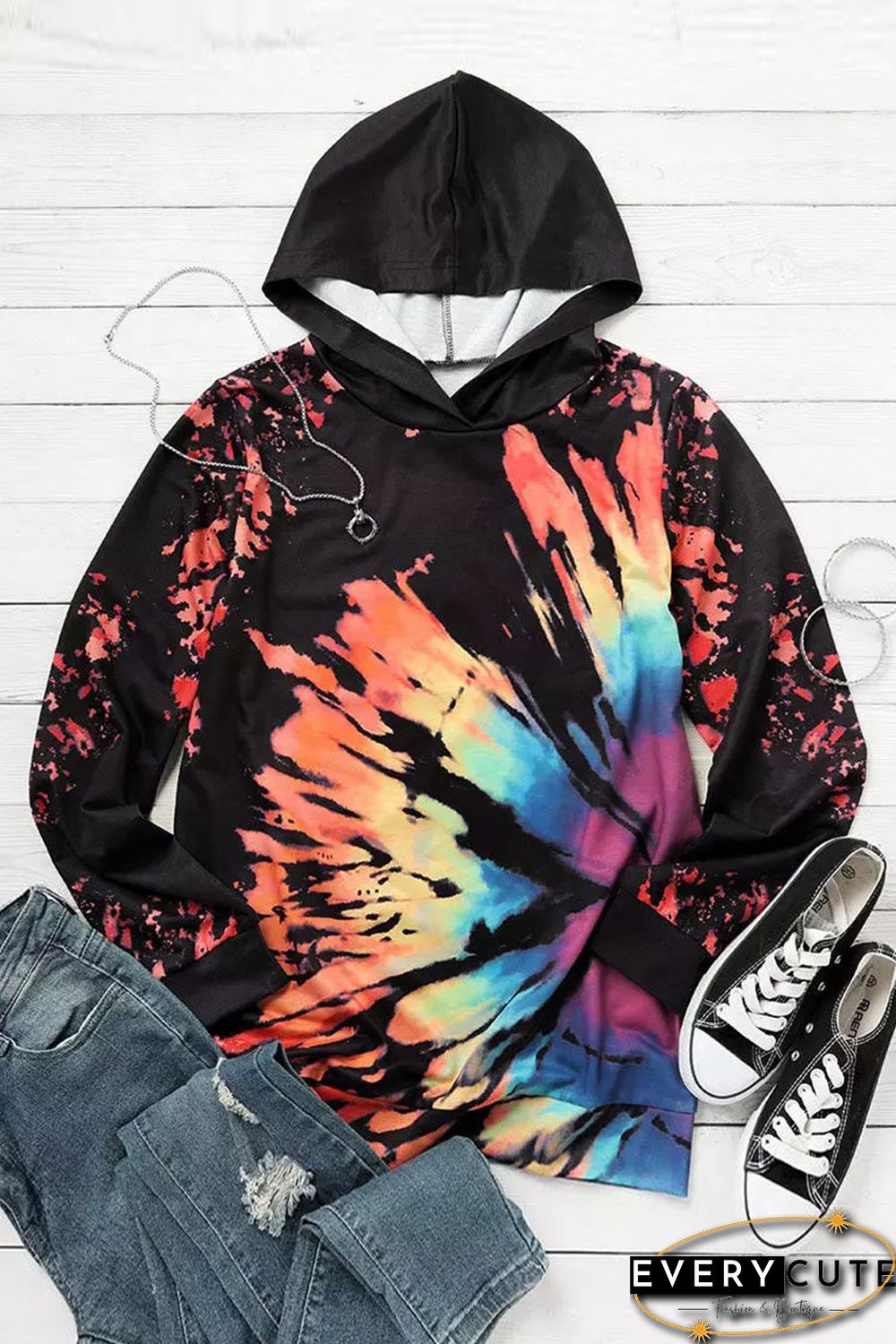 Reverse Tie Dye Rainbow Hoodie