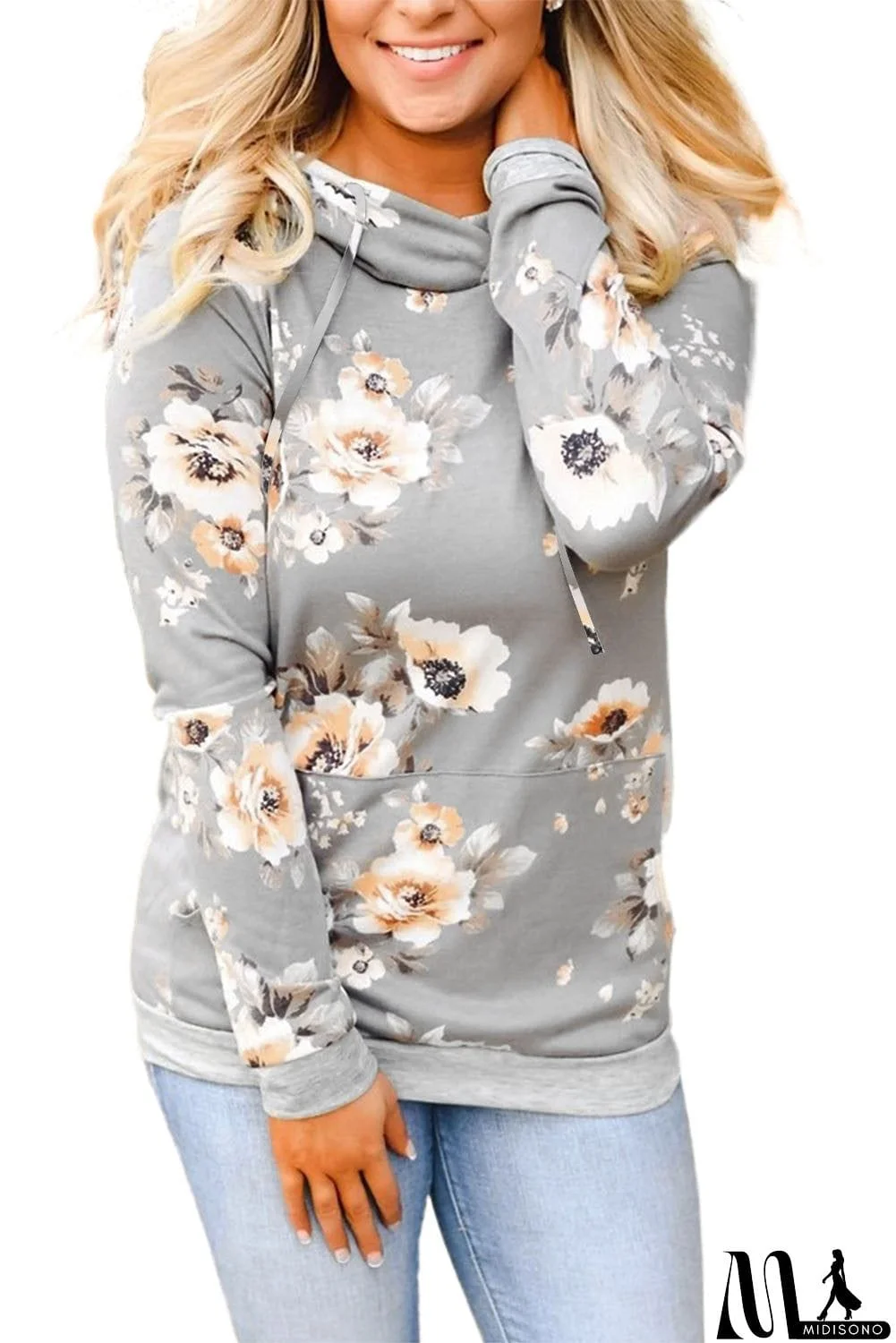 MidiSono - Floral Hoodie with Kangaroo Pocket