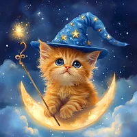Magical Kitten on Moon - Diamond Painting
