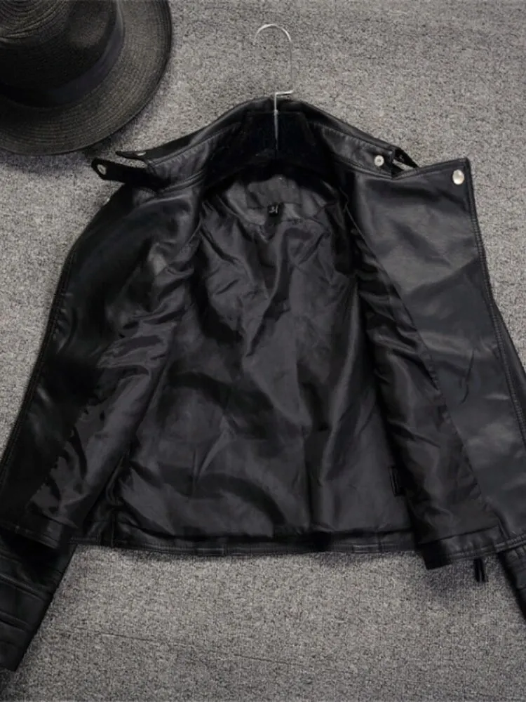 Uveng Autumn Women's PU Jacket Black Short Coat 2023 New Slim Collar Motorcycle Outwear Casual Faux LeatherJacket for Women