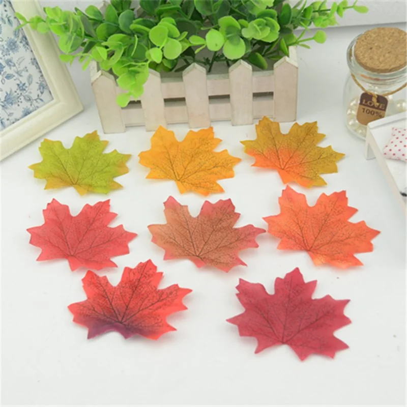 100pcs Artificial Silk Maple Leaves Multicolor Fake Flower Leaf For Wedding Decoration Background Scrapbooking Handcraft accesso