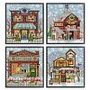 (4pcs) Christmas House - 14CT Stamped Cross Stitch 15*17cm(Brand)