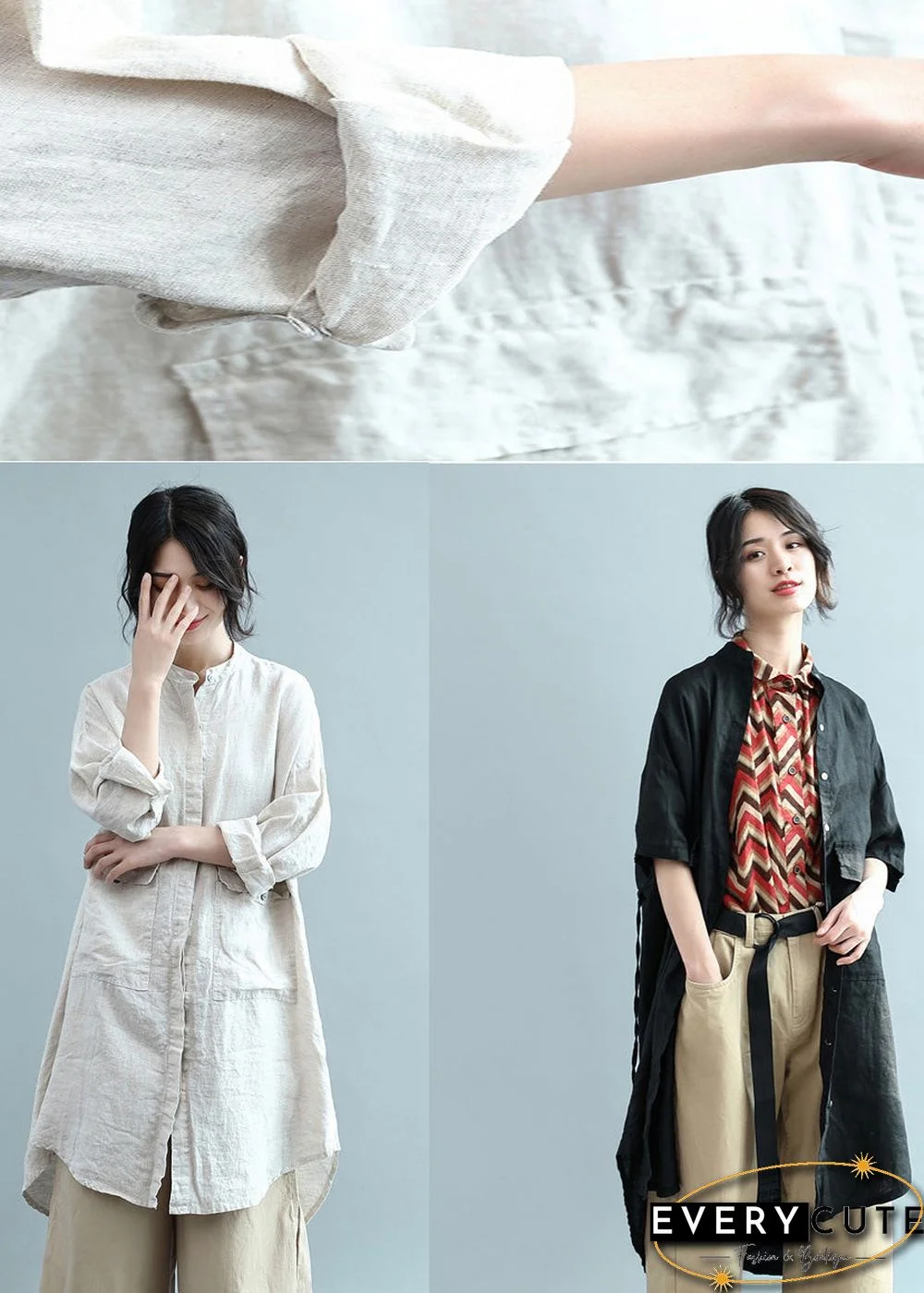 Bohemian lapel Button Down cotton top silhouette Organic Fashion beige Plus Size Clothing blouses Summer