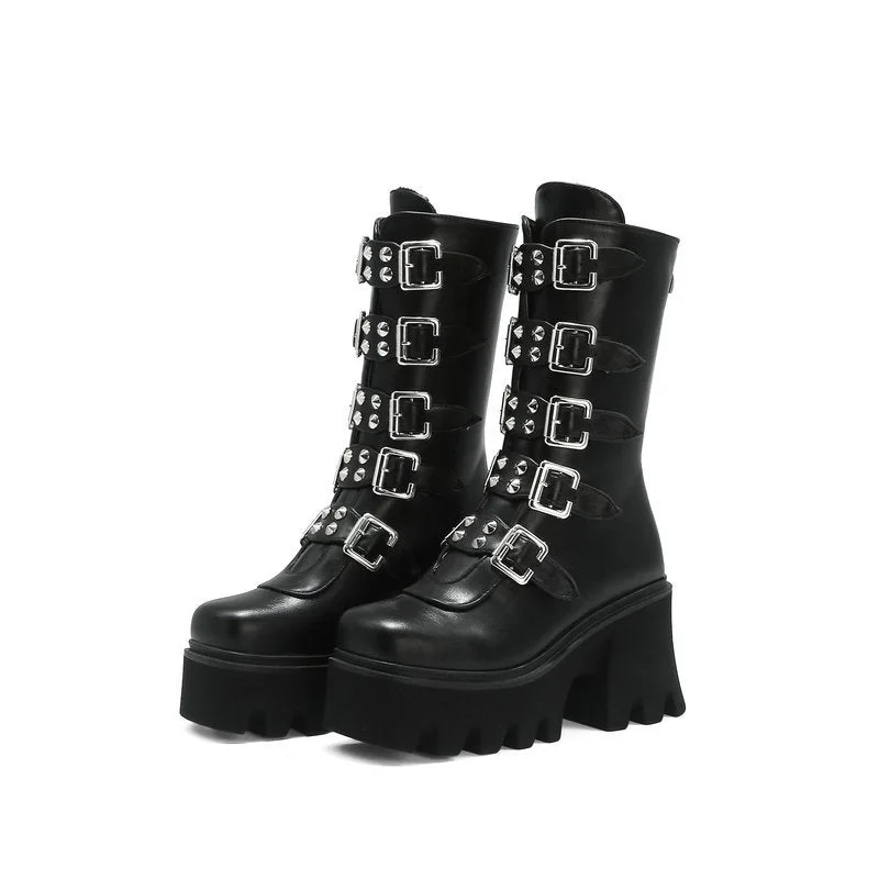 Punk Martin Boots Women High Heel Motorcycle Shoes