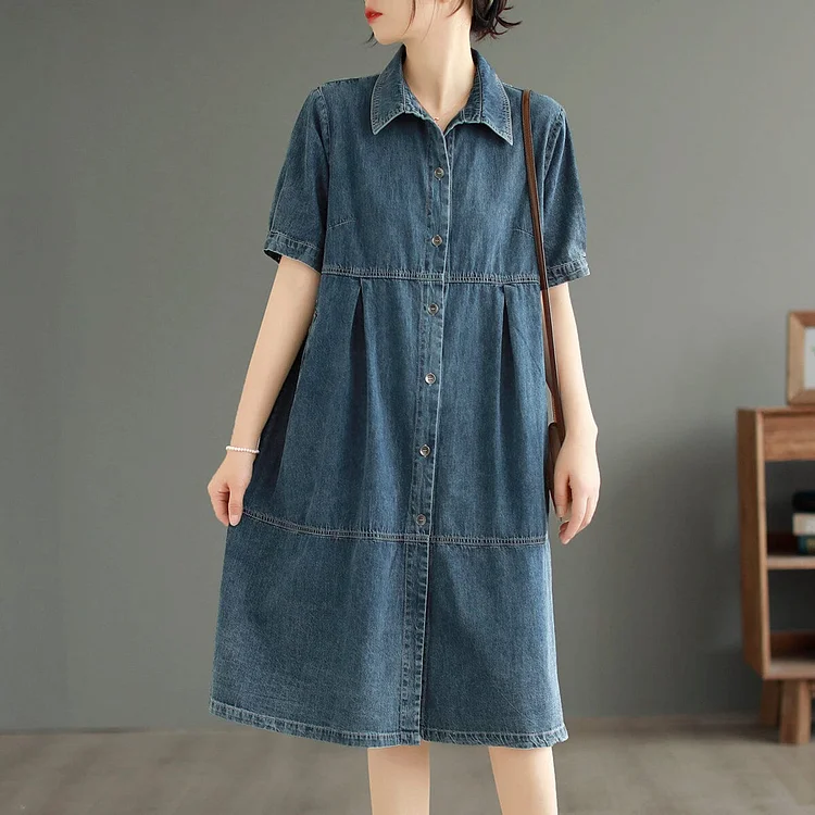 Summer Casual Minimalist Cotton Denim Mini Dress