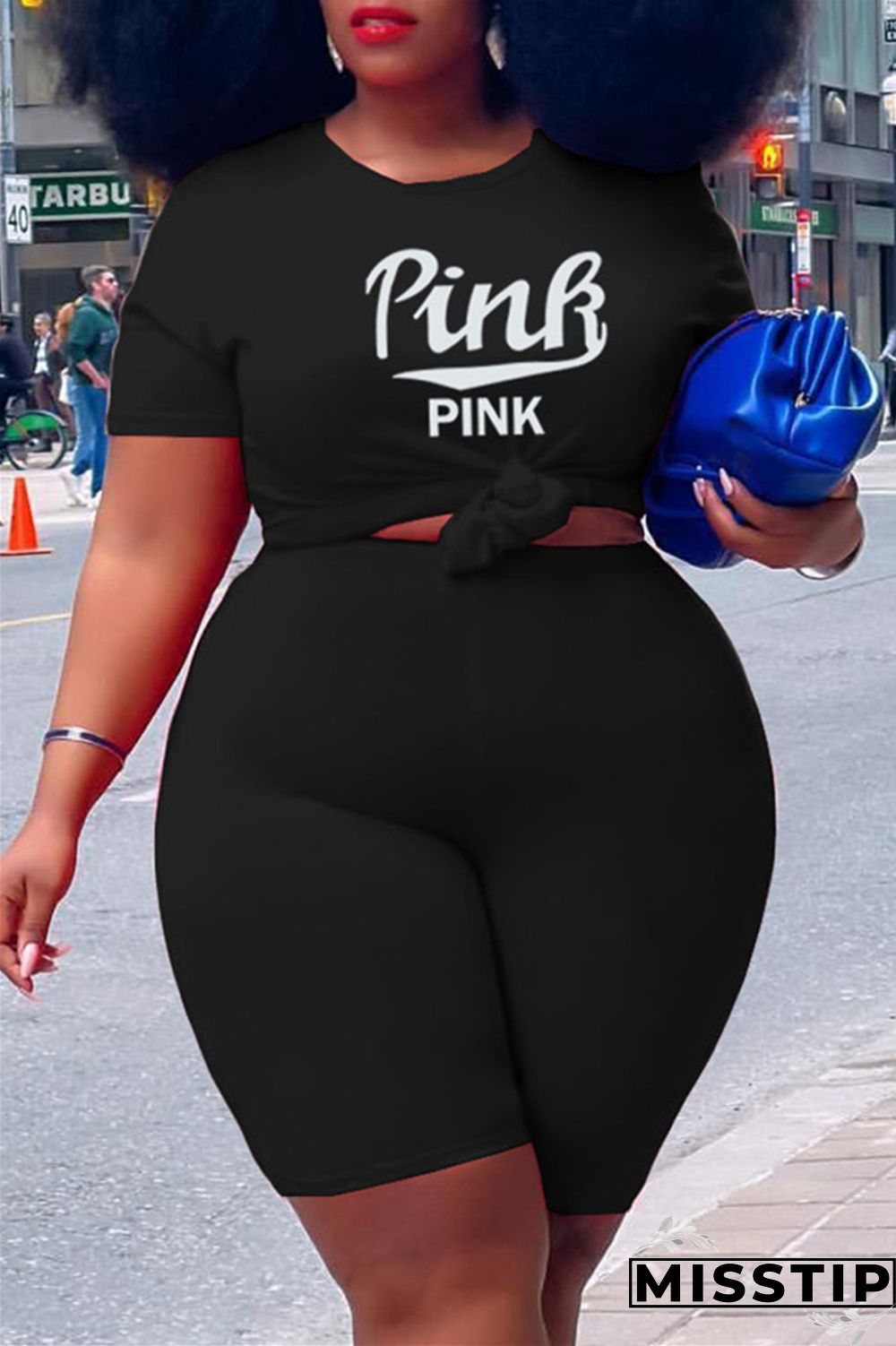 Grey Fashion Casual Letter Print Basic O Neck Plus Size Two Pieces