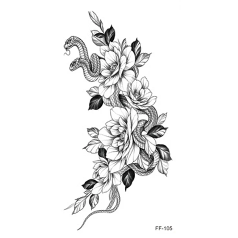 Large Body Art Arm Sleeves Snake Flower Temporary Tattoo Sticker Fast Rock Tattoo Women Waist Bracelet Fake Flash Tatoos Totem