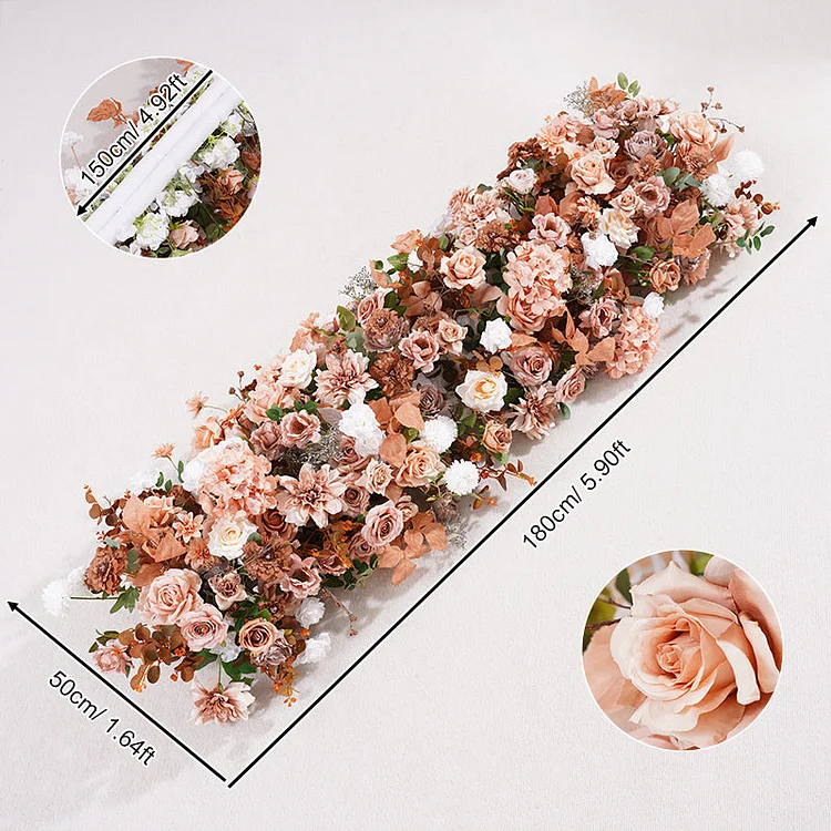 A866419 Coffee White Rose Dahlia Floral Row Arrangement Decor Wedding Backdrop Frame