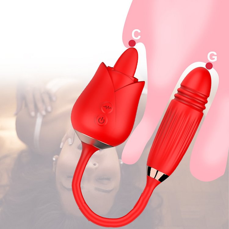 2 In 1 Rose Toy Tongue Licking Rose Vibrator With Telescopic Bullet